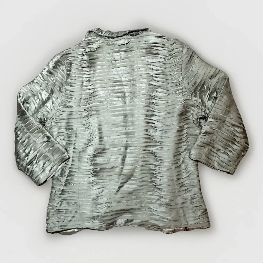 Chicos Blazer Jacket Women’s Size 1 Light Green Metallic Silky Raw Edge - Picture 14 of 15